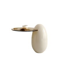 Free Form Glass Coffee Table with Wood Drum Base - Modern Style - ALINDA DECOR