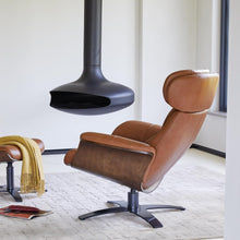 Genuine Leather Reclining Swivel Chair with Adjustable Headrest and Ottoman for Living Room, Saddle - ALINDA DECOR