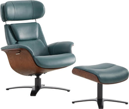 Genuine Leather Reclining Swivel Chair with Adjustable Headrest and Ottoman for Living Room, Saddle - ALINDA DECOR