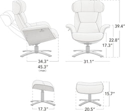 Genuine Leather Reclining Swivel Chair with Adjustable Headrest and Ottoman for Living Room, Saddle - ALINDA DECOR