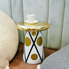 Glam Ceramic Round Pedestal Side Table with Storage in Standard Size Rose Gold - ALINDA DECOR