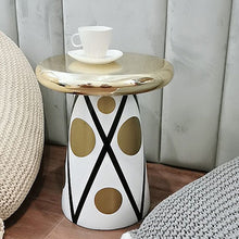 Glam Ceramic Round Pedestal Side Table with Storage in Standard Size Rose Gold - ALINDA DECOR
