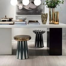 Glam Ceramic Round Pedestal Side Table with Storage in Standard Size Rose Gold - ALINDA DECOR