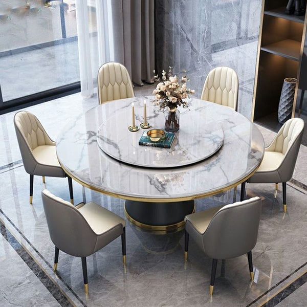 Glamorous White Stone Round Dining Table - ALINDA DECOR