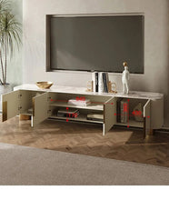 Glass Coffee Table TV Cabinet Rectangle Center Tables White Display Sideboard With Drawers Round Corners Muebles Room Furniture - ALINDA DECOR