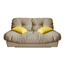 Modern Brown Wood Frame Sofa with Tufted Back in Flannel Upholstery - ALINDA DECOR