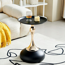 Modern End Table with Pedestal Base and Tray Top in Black - Reserve installation holes included - ALINDA DECOR