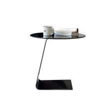 Modern Gray Glass C Table with Sleek Black Base and Tempered Glass Top - ALINDA DECOR