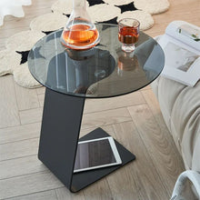 Modern Gray Glass C Table with Sleek Black Base and Tempered Glass Top - ALINDA DECOR