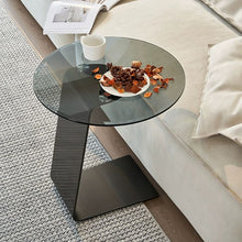 Modern Gray Glass C Table with Sleek Black Base and Tempered Glass Top - ALINDA DECOR