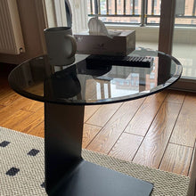 Modern Gray Glass C Table with Sleek Black Base and Tempered Glass Top - ALINDA DECOR