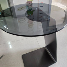 Modern Gray Glass C Table with Sleek Black Base and Tempered Glass Top - ALINDA DECOR
