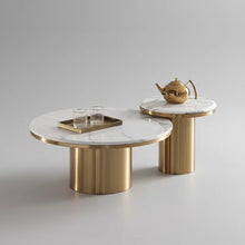 Modern Marble Coffee Table Round Small Nesting Tables Living Room Sofa Corner Table Luxury Gold Stainless Steel Base Tables - ALINDA DECOR