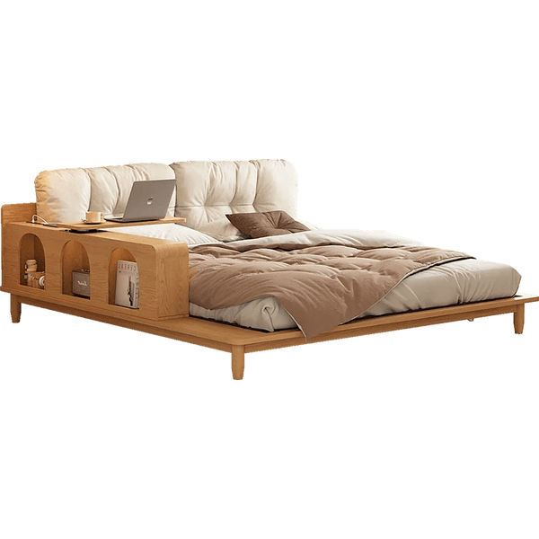Modern Minimalist 1.8cm Double Bed Bedroom Log Style Solid Wood Bed Light Luxury Master Bedroom Bed - ALINDA DECOR