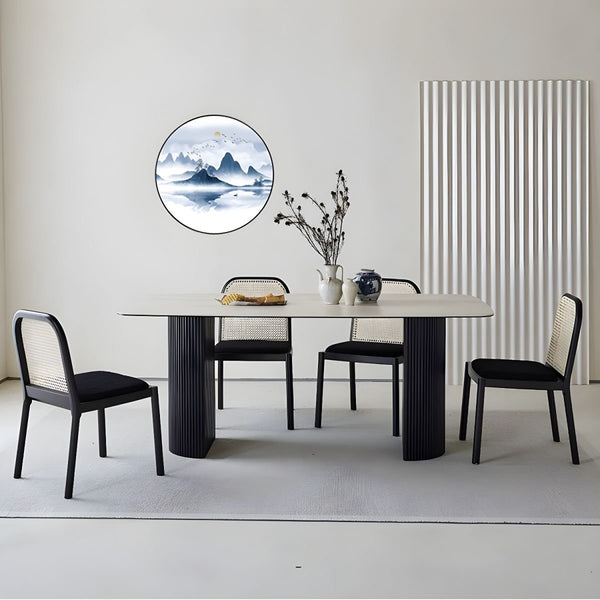 Modern Rectangular White Stone Dining Table - ALINDA DECOR