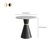 Modern Stone Pedestal End Table with Black Metal Base and Reserve Installation Holes Included - ALINDA DECOR