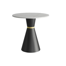 Modern Stone Pedestal End Table with Black Metal Base and Reserve Installation Holes Included - ALINDA DECOR