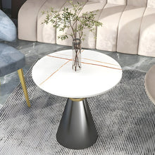 Modern Stone Pedestal End Table with Black Metal Base and Reserve Installation Holes Included - ALINDA DECOR