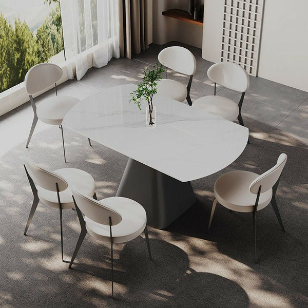 Modern White Stone Round Dining Table - ALINDA DECOR