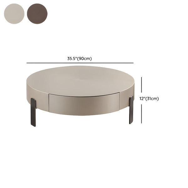 Modern Wood Round Coffee Table with Stainless Steel Legs and Plenty of Storage - ALINDA DECOR