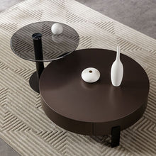 Modern Wood Round Coffee Table with Stainless Steel Legs and Plenty of Storage - ALINDA DECOR