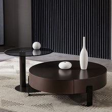 Modern Wood Round Coffee Table with Stainless Steel Legs and Plenty of Storage - ALINDA DECOR