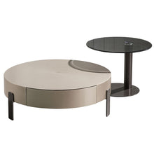 Modern Wood Round Coffee Table with Stainless Steel Legs and Plenty of Storage - ALINDA DECOR