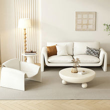 Off - White Sherpa Upholstered Scandinavian beck Sofa with Beige Cushions - ALINDA DECOR