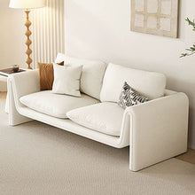 Off - White Sherpa Upholstered Scandinavian beck Sofa with Beige Cushions - ALINDA DECOR