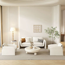 Off - White Sherpa Upholstered Scandinavian beck Sofa with Beige Cushions - ALINDA DECOR