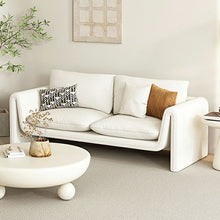Off - White Sherpa Upholstered Scandinavian beck Sofa with Beige Cushions - ALINDA DECOR