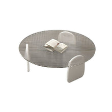 Round White Wood Coffee Table with Glass Top & Three Leg Base - ALINDA DECOR