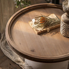 Rustic Brown Wood Pedestal End Table with Distressed Iron Base - ALINDA DECOR