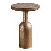 Rustic Brown Wood Pedestal End Table with Distressed Iron Base - ALINDA DECOR