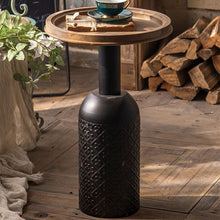 Rustic Brown Wood Pedestal End Table with Distressed Iron Base - ALINDA DECOR