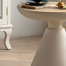 Rustic Wood Round End Table with Distressed Iron Pedestal Base, Non - Foldable, 18 - 28 inches Height - ALINDA DECOR