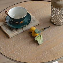 Rustic Wood Round End Table with Distressed Iron Pedestal Base, Non - Foldable, 18 - 28 inches Height - ALINDA DECOR