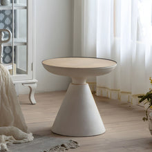 Rustic Wood Round End Table with Distressed Iron Pedestal Base, Non - Foldable, 18 - 28 inches Height - ALINDA DECOR