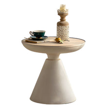 Rustic Wood Round End Table with Distressed Iron Pedestal Base, Non - Foldable, 18 - 28 inches Height - ALINDA DECOR