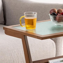 Scandinavian C Table with Clear Glass Rectangular Top and Wood Base - ALINDA DECOR