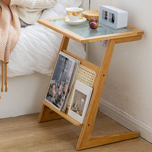 Scandinavian C Table with Clear Glass Rectangular Top and Wood Base - ALINDA DECOR