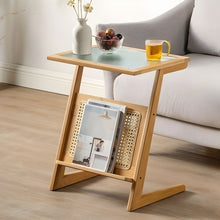 Scandinavian C Table with Clear Glass Rectangular Top and Wood Base - ALINDA DECOR