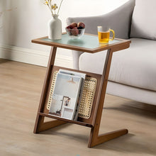 Scandinavian C Table with Clear Glass Rectangular Top and Wood Base - ALINDA DECOR