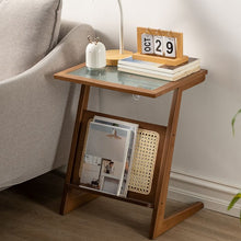 Scandinavian C Table with Clear Glass Rectangular Top and Wood Base - ALINDA DECOR