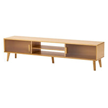 Scandinavian Wood TV Stand with Open Shelving & Cabinet Storage in Light Bamboo - ALINDA DECOR