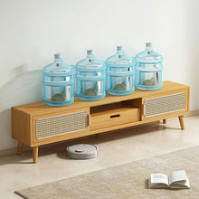 Scandinavian Wood TV Stand with Open Shelving & Cabinet Storage in Light Bamboo - ALINDA DECOR