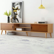 Scandinavian Wood TV Stand with Open Shelving & Cabinet Storage in Light Bamboo - ALINDA DECOR