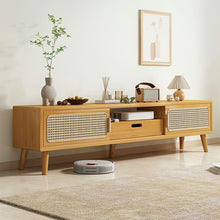 Scandinavian Wood TV Stand with Open Shelving & Cabinet Storage in Light Bamboo - ALINDA DECOR