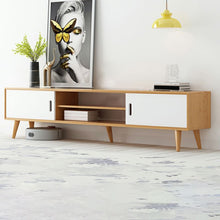 Scandinavian Wood TV Stand with Open Shelving & Cabinet Storage in Light Bamboo - ALINDA DECOR