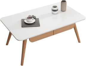 Sofa Side Table, Japanese - Style Solid Wood Coffee Table with Drawers, Domestic Small Dining Table, Multifunctional Bedroom Leisure Table (Color : A (Oval), Size : 120CM) - ALINDA DECOR